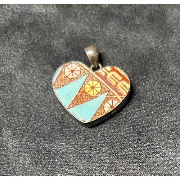 925 heart charm enamel over ceramic insert 1.25" 7.9 gr - Picture 1 of 4
